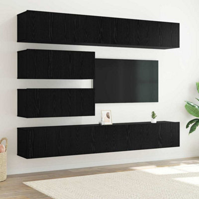 Berkfield 10 Piece Tv Cabinet Set - Wall-Mounted Black Oak Engineered Wood - image 1