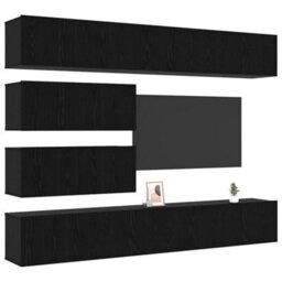 Berkfield 10 Piece Tv Cabinet Set - Wall-Mounted Black Oak Engineered Wood - thumbnail 3