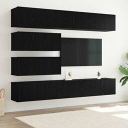 Berkfield 10 Piece Tv Cabinet Set - Wall-Mounted Black Oak Engineered Wood - thumbnail 1