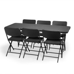 Vonhaus Garden Dining Set, Grey 6 Person Rattan Effect Folding Table And Chairs, 6 Seater Dining Set For Patio Decking Balcony - thumbnail 9