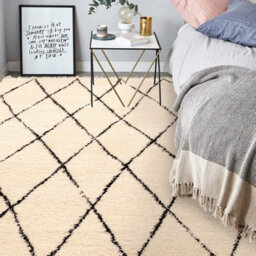 Cream Shaggy Kilim Luxurious Modern Moroccan Easy To Clean Geometric Rug For Diningroom-120Cm X 170Cm