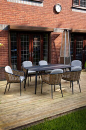 Sh&g Bolingbroke 6 Seat Dining Table Set - 7 Piece Dining Table & Chairs - Aluminium & Brown Rattan With Beige Cushions - Outdoor - thumbnail 2