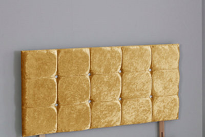 Comfy Deluxe 2Ft6 Small Single 26Inch   Gold Crush Velvet  Cube Headboard