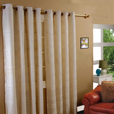 "Homescapes Cotton Rajput Ribbed Natural Curtain Pair, 54 X 54"" Drop"