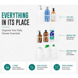 White Caddy 3 Tier Screen Shower Caddy Bathroom Storage Organiser Hanging Tidy Rack Basket - thumbnail 3