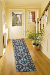 Bravich Hard Wearing Hessian Backed Stair Runner Kitchen Mat - Texas Blue & Grey Floral - 60X360Cm (2'x12') - thumbnail 3