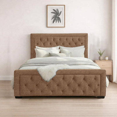Naples Sand Upholstered Chesterfield Super King Size Bed Frame, Modern Luxury Floor-Standing Headboard & Footboard - image 1
