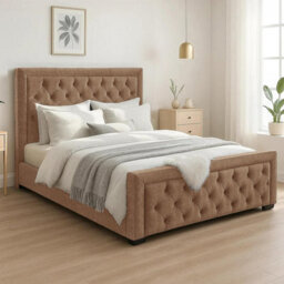 Naples Sand Upholstered Chesterfield Super King Size Bed Frame, Modern Luxury Floor-Standing Headboard & Footboard - thumbnail 2