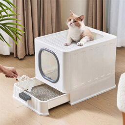 Bingopaw Large Cat Litter Box Open Top Cat Litter Tray,with Scoop,travel Carrier Camping - thumbnail 4