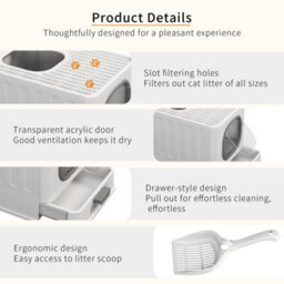 Bingopaw Large Cat Litter Box Open Top Cat Litter Tray,with Scoop,travel Carrier Camping - thumbnail 5