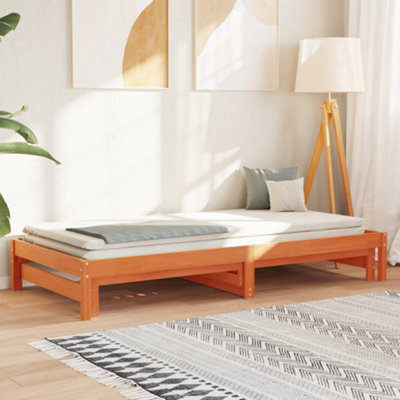 Walplus Day Bed With Trundle Without Mattress Wax Brown 90X190 Cm Single - image 1