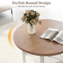 Modern Circular Coffee Table With Under Shelf And White Metal Legs Farmhouse - thumbnail 4