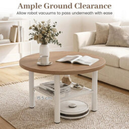 Modern Circular Coffee Table With Under Shelf And White Metal Legs Farmhouse - thumbnail 5