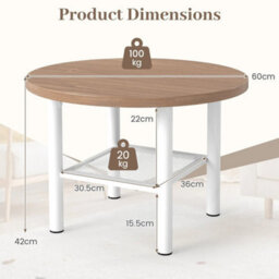 Modern Circular Coffee Table With Under Shelf And White Metal Legs Farmhouse - thumbnail 2