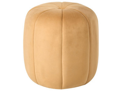 Wyld And Coco Mustard Velvet Round Pouffe - W40 X D40 X H46Cm, Lightweight Footstool - image 1