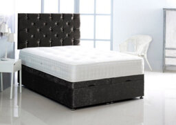 Comfy Deluxe 3Ft Single Black Crush Velvet Foot Lift Ottoman Bed With Headboard & Mattress