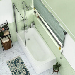 Royal Bathrooms Breeze 1800 X 800mm Acrylic Single Ended Round Edged White Straight Bath With Chrome Wall Profile Screen & Front Panel
