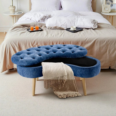 Blue Storage Bench Removable Lid Storage Ottoman Bed End Stool Window Seat - image 1