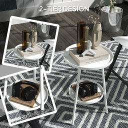 White 2-Tier Round Metal Outdoor Side Table - thumbnail 3