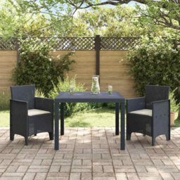 Berkfield Garden Dining Set 3 Pcs Anthracite Polt Rattan - thumbnail 3