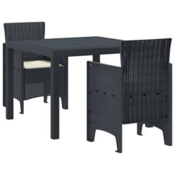 Berkfield Garden Dining Set 3 Pcs Anthracite Polt Rattan - thumbnail 2