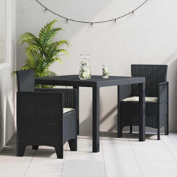 Berkfield Garden Dining Set 3 Pcs Anthracite Polt Rattan - thumbnail 1