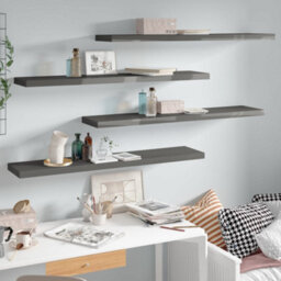 Berkfield Floating Wall Shelves 4 Pcs High Gloss Grey 120X23.5X3.8 Cm Mdf - thumbnail 1