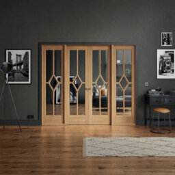 Lpd Clear Glazed Modern Light Brown White Oak Veneer Internal Oak & Particle Board Door, (H)2031mm (W)2478mm (T)35mm - thumbnail 1