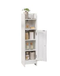 Modcraft Slim White Bathroom Floor Storage Cabinet And Narrow Freestanding Unit With Door & Adjustable Shelve