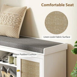 Shoe Bench W/ Cushion & Rattan Doors White - thumbnail 4