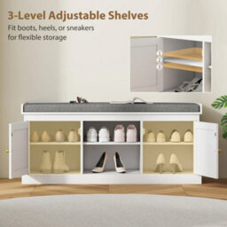 Shoe Bench W/ Cushion & Rattan Doors White - thumbnail 5