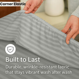 Oxford Homeware Silver Satin Stripe Fitted Sheet 40Cm Extra Deep Pocket Easy Care Bedding Sheet (W)137Cmx(L)191Cm (Double) - thumbnail 7