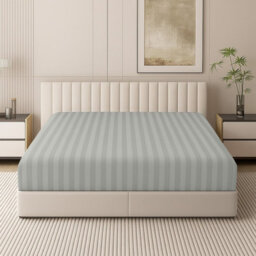 Oxford Homeware Silver Satin Stripe Fitted Sheet 40Cm Extra Deep Pocket Easy Care Bedding Sheet (W)137Cmx(L)191Cm (Double) - thumbnail 1