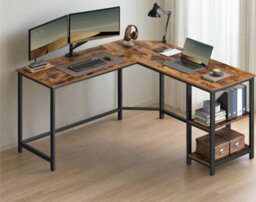 Modcraft Rustic Brown L-Shaped Computer Desk With Storage Shelves 138X138 Cm - thumbnail 2