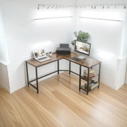 Modcraft Rustic Brown L-Shaped Computer Desk With Storage Shelves 138X138 Cm - thumbnail 5