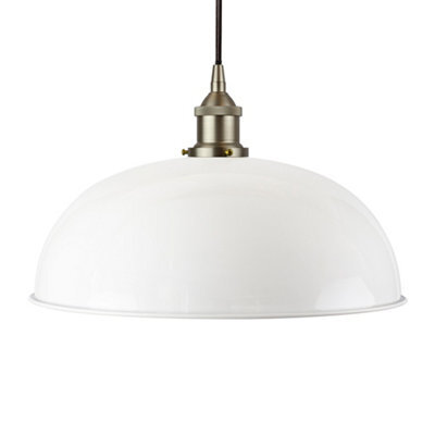 White Worcester Painted Dome Pendant Light With Brushed Chrome Lamp Holder And Black Round Cable - Se Home - image 1