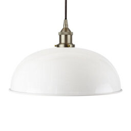 White Worcester Painted Dome Pendant Light With Brushed Chrome Lamp Holder And Black Round Cable - Se Home - thumbnail 1