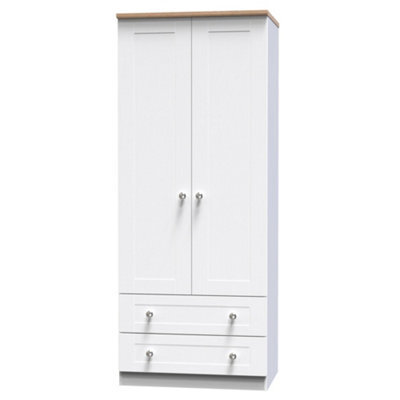 Santander Ready Assembled Traditional Matt White & Oak 2 Drawer Tall Double Wardrobe (H)1970mm (W)770mm (D)530mm - image 1
