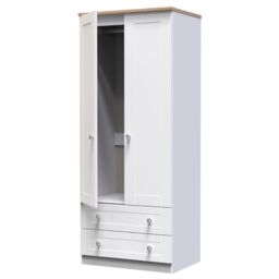 Santander Ready Assembled Traditional Matt White & Oak 2 Drawer Tall Double Wardrobe (H)1970mm (W)770mm (D)530mm - thumbnail 2