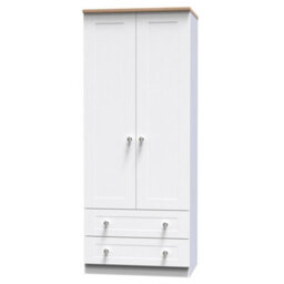 Santander Ready Assembled Traditional Matt White & Oak 2 Drawer Tall Double Wardrobe (H)1970mm (W)770mm (D)530mm - thumbnail 1