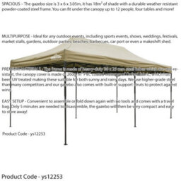 Loops 3X6M Beige Pop-Up Gazebo With Heavy Duty Frame And Water Resistance - thumbnail 2