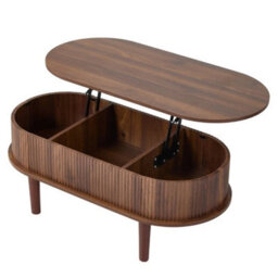 Walnut Lift Top Coffee Table Oval Wooden Center Table With 3 Compartment Hidden Storage - thumbnail 4