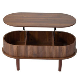 Walnut Lift Top Coffee Table Oval Wooden Center Table With 3 Compartment Hidden Storage - thumbnail 6