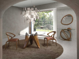 Angel Cerda Elegant Round Tempered Glass And Walnut Dining Table For Modern Homes - thumbnail 2