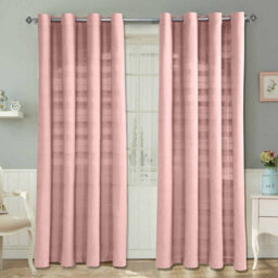 "Homescapes Cotton Rajput Ribbed Pink Curtain Pair, 66 X 90"" Drop"