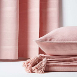 "Homescapes Cotton Rajput Ribbed Pink Curtain Pair, 66 X 90"" Drop" - thumbnail 4