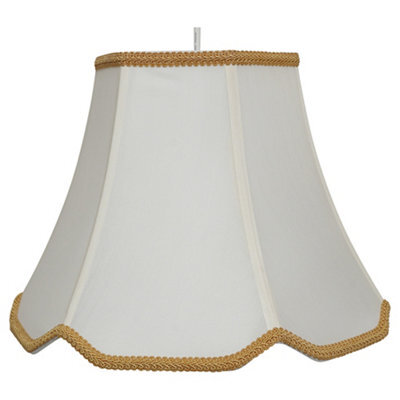 "K Living 12"" Ceiling And Table Scallop Lampshade With Faux Silk Cream And Rope Trim Edging"