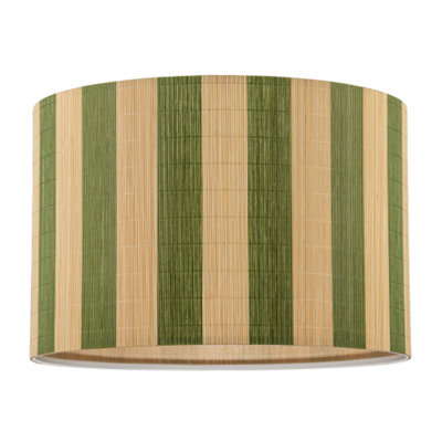 Happy Homewares Chic Natural Brown Bamboo Lamp Shade With Garden Olive Green Stripes - image 1