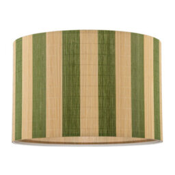 Happy Homewares Chic Natural Brown Bamboo Lamp Shade With Garden Olive Green Stripes