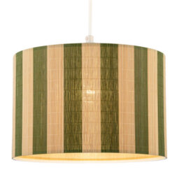 Happy Homewares Chic Natural Brown Bamboo Lamp Shade With Garden Olive Green Stripes - thumbnail 2